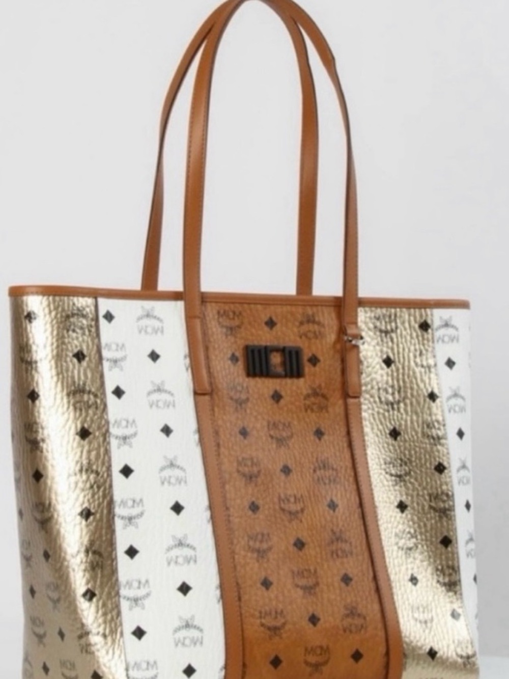 MCM Cognac and Ivory Visetos Large Tote with Matching Zip Wallet - Picture 10 of 12